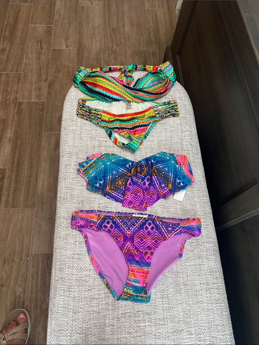 Colorful Tribal Print Bikini Set - Green, Teal, Purple, Pink